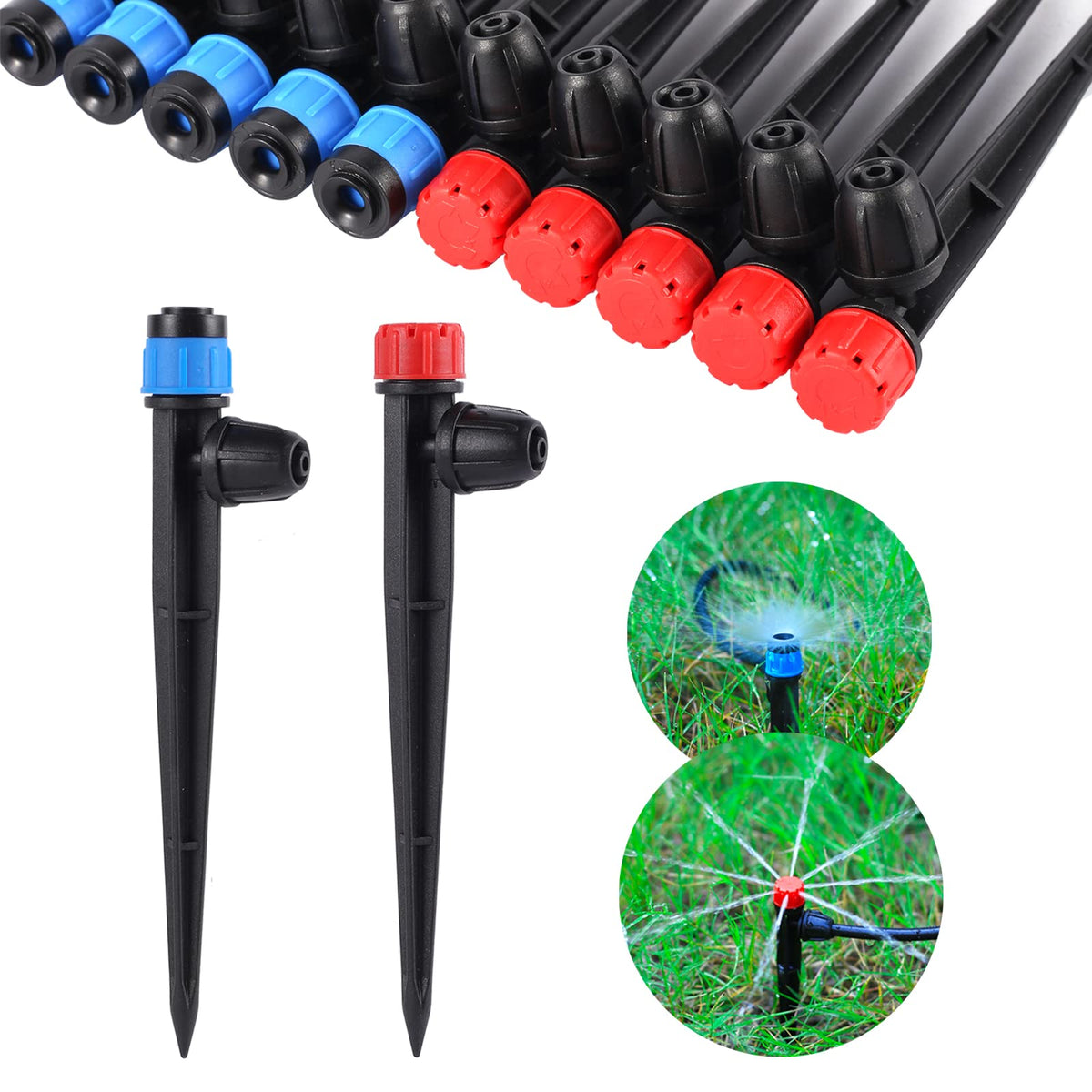 Fulaiergd adjustable 360-degree drip emitter for quarter-inch tubing with precise flow control.
