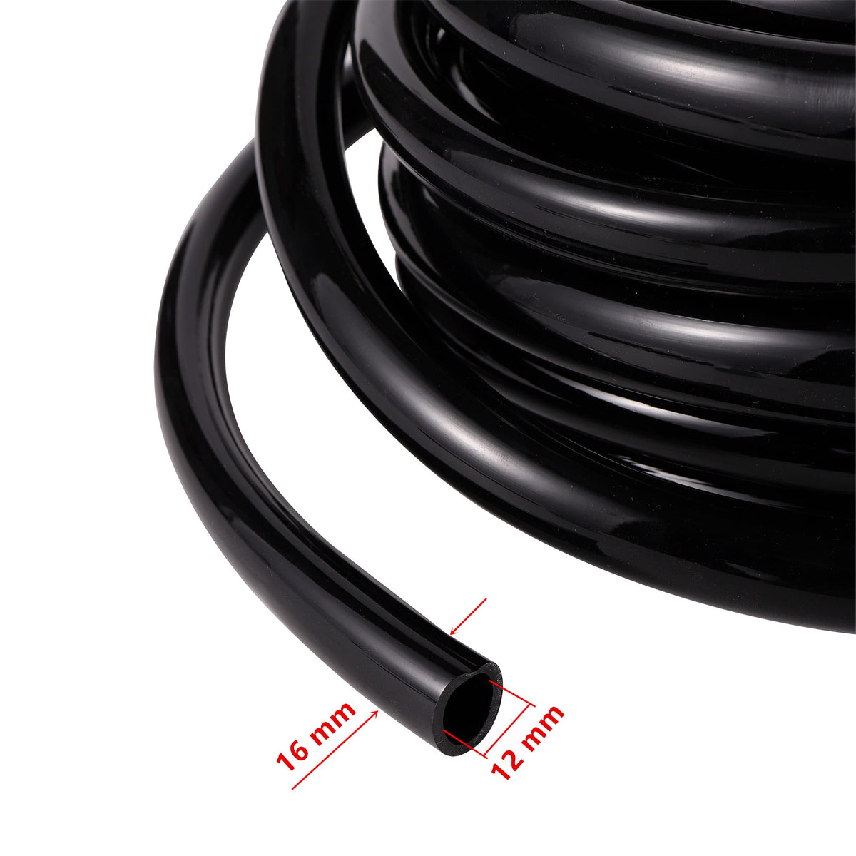 FULAIERGD halfinch drip tubing showing 16mm OD and 12mm ID for DIY systems.
