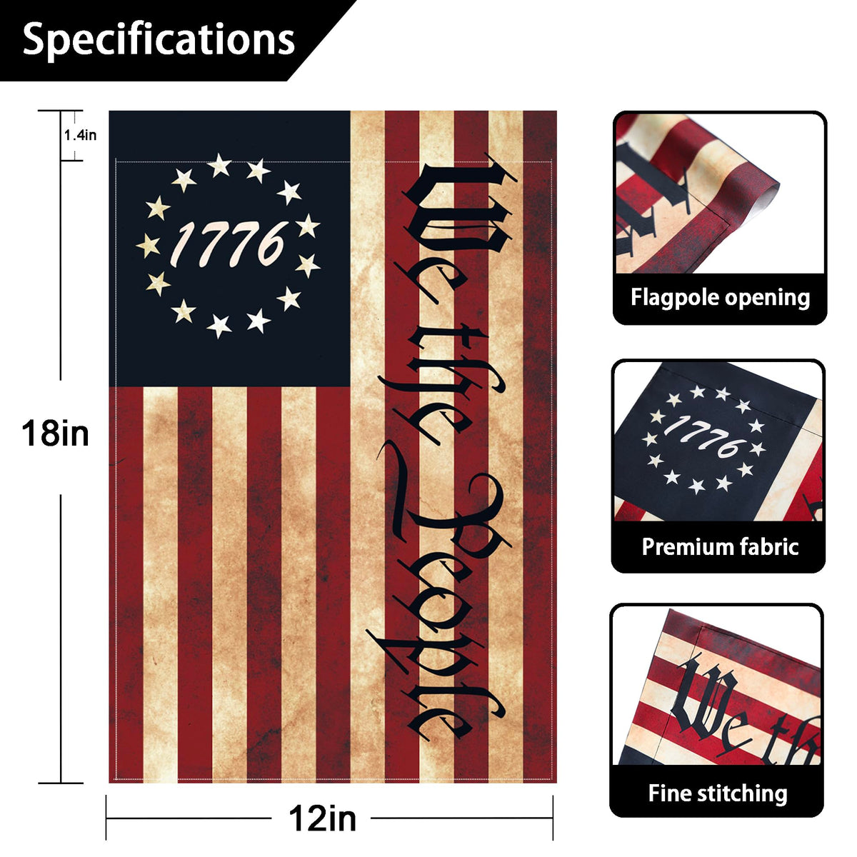FULAISMGS 1776 flag vintage tea-stain evokes history for outdoor decor