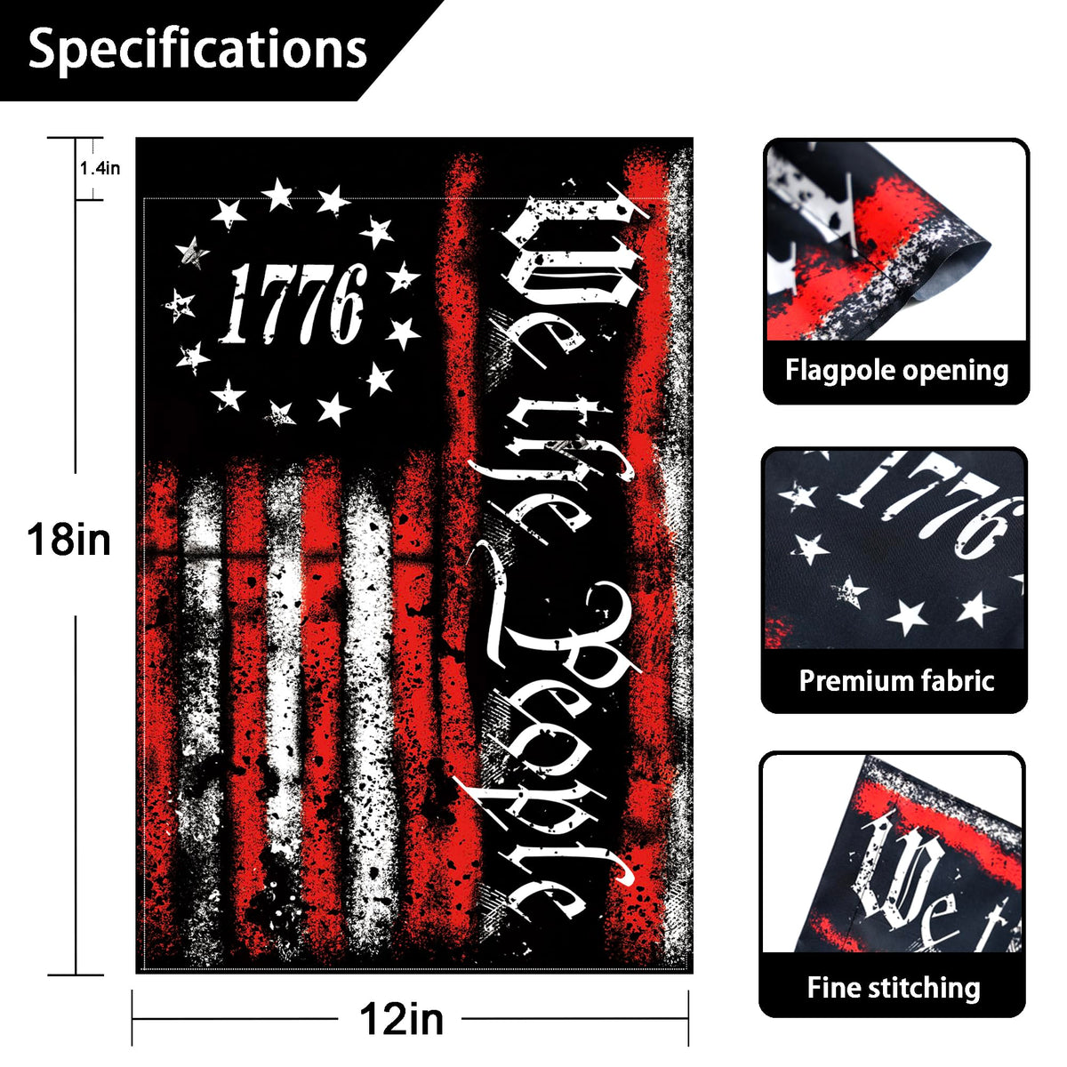 FULAISMGS We The People 12x18 flag rear side visible in breeze