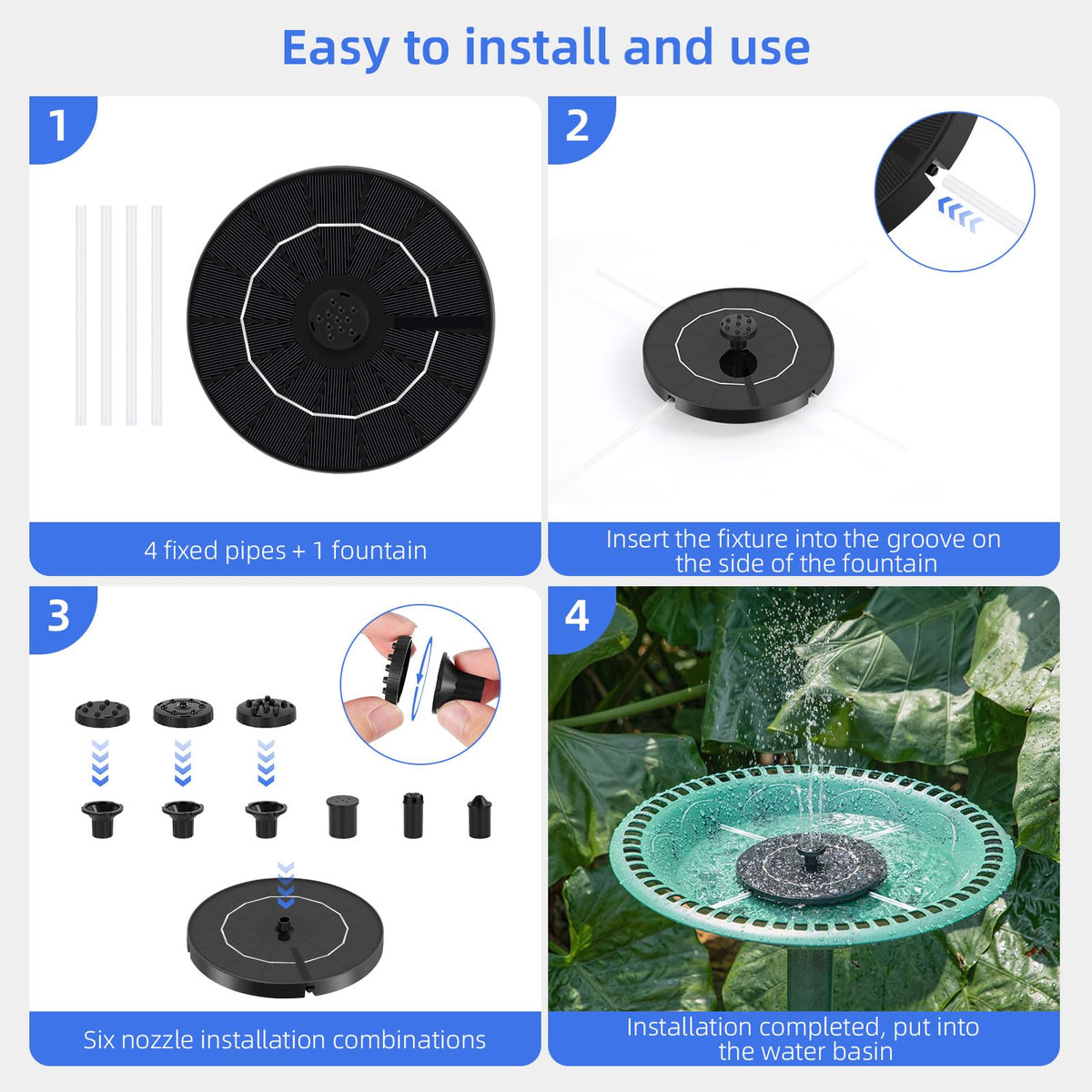 Fulsren solar fountain water spray reaches up to 70 cm for eye-catching fountains.