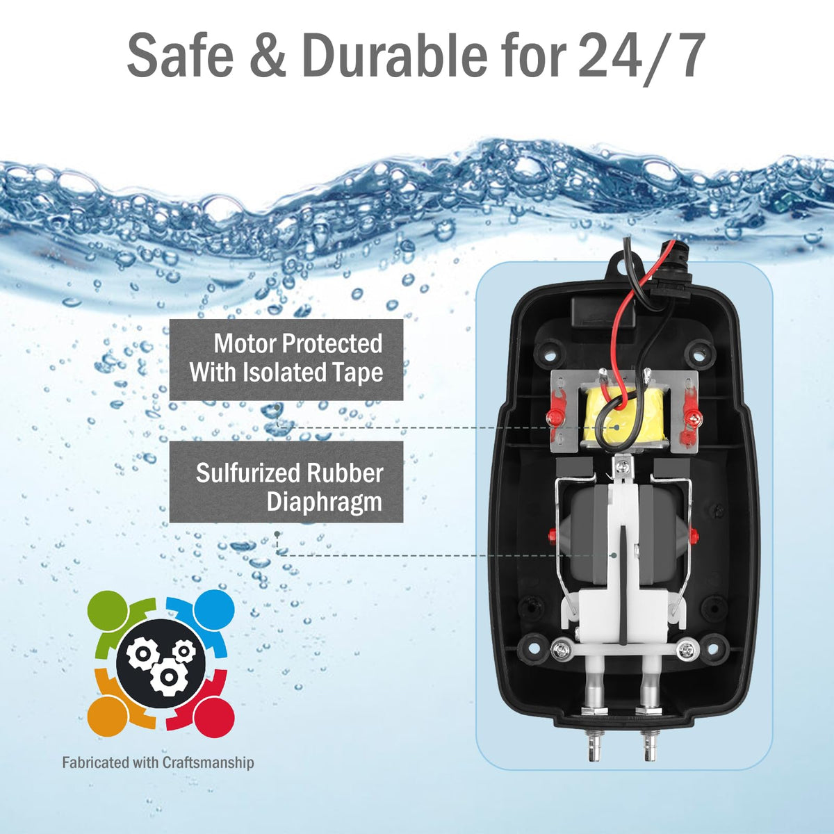 FUMAK air stone 2in diameter set providing vigorous bubbles for oxygenation.