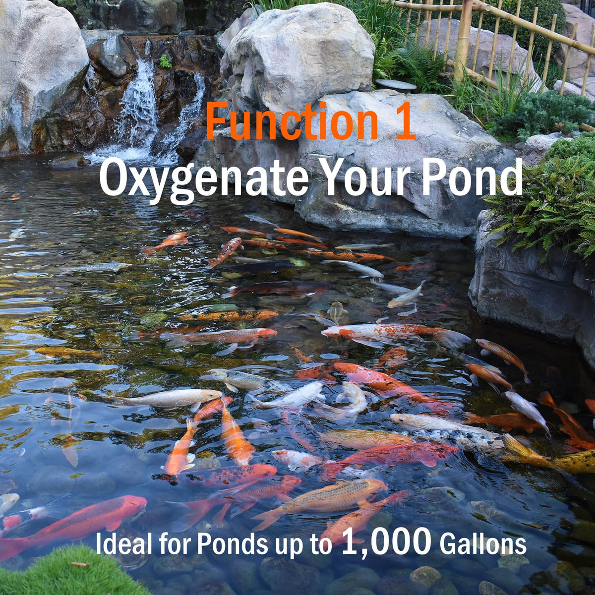 FUMAK flow adjustable dial exterior enables customized pond aeration.