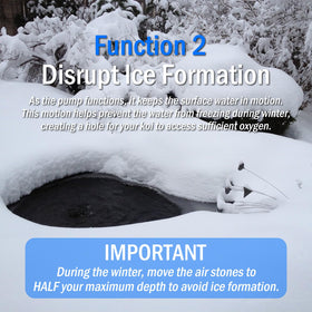 FUMAK quiet pond aerator in operation reduces noise while circulating air.
