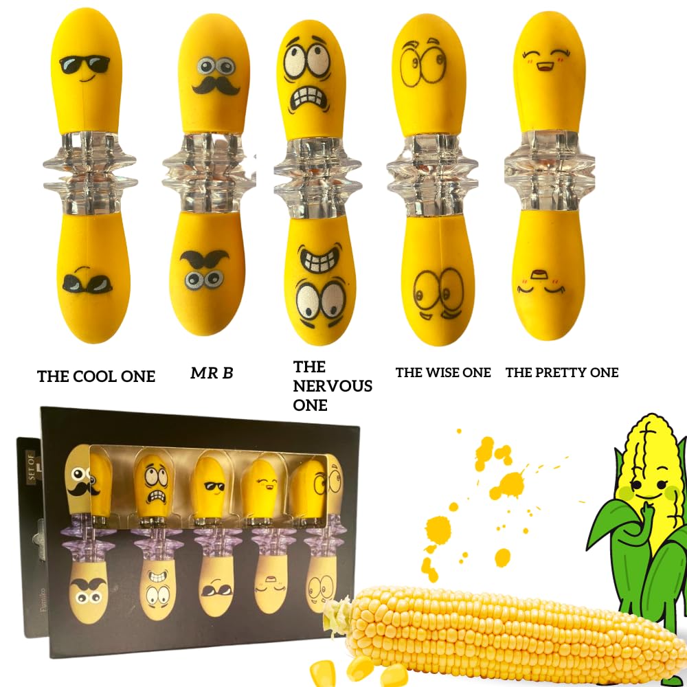 Fumiko unique corn holders demonstrate interlocking design for stable sharing at barbecues.