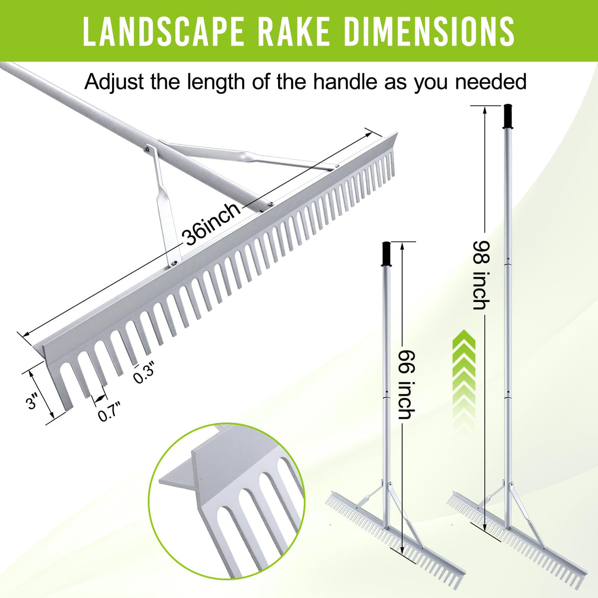 Fumingpal aluminum garden rake, heavy-duty construction for durability.