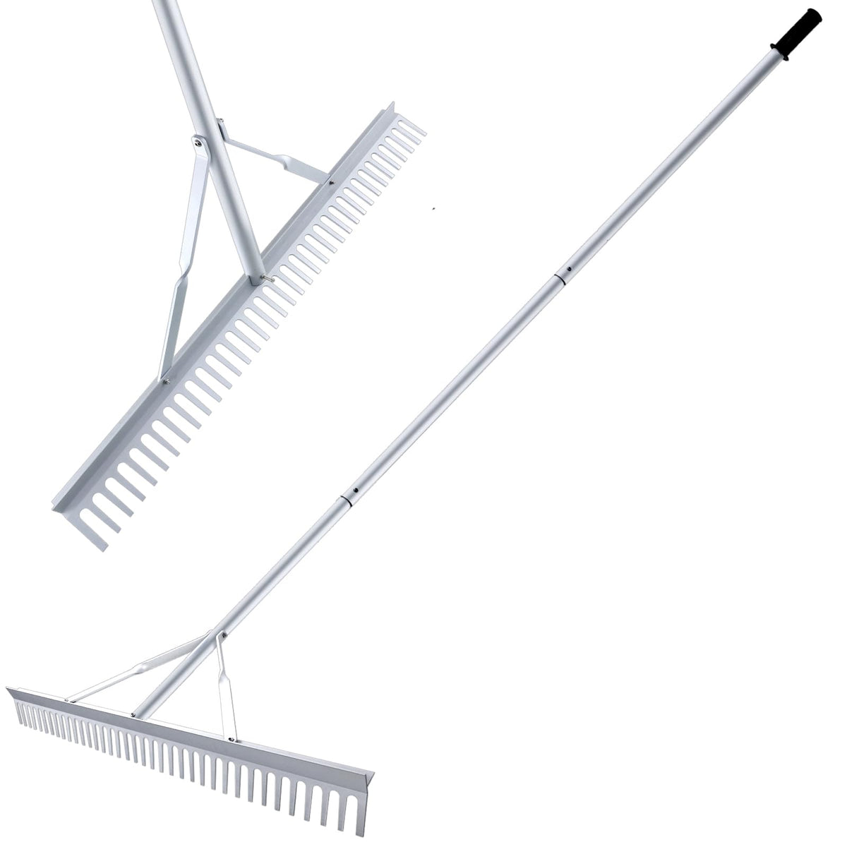 Fumingpal landscape rake 36-inch head for efficient soil loosening.