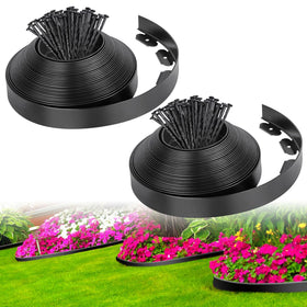 FunFanso edge border 66ft black outlines a flower bed for a crisp, defined lawn edge