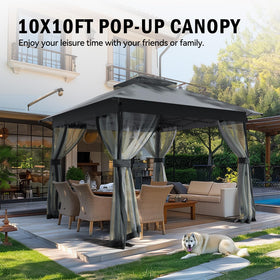 FUNG YARD 10x10 gazebo with dual roof enhances ventilation and rain protection.