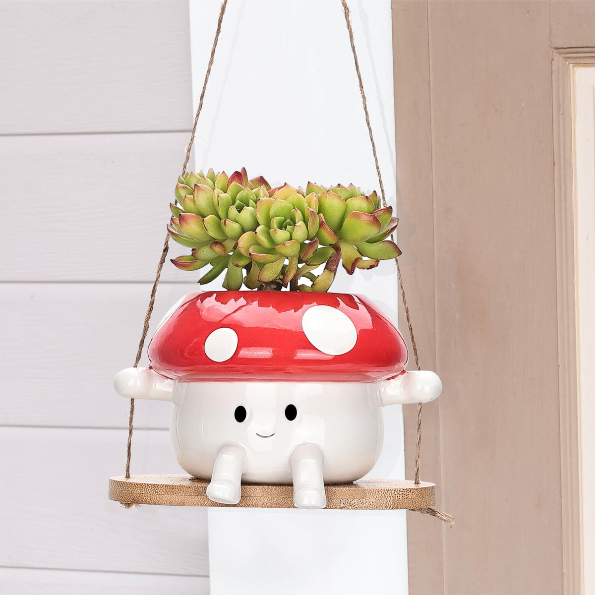Fungi Fun durable ceramic design provides lasting charm for any space.