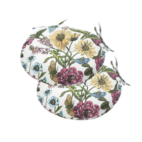 FUNHOME butterfly flower round cushion tufted 15in with ties for outdoor seating.