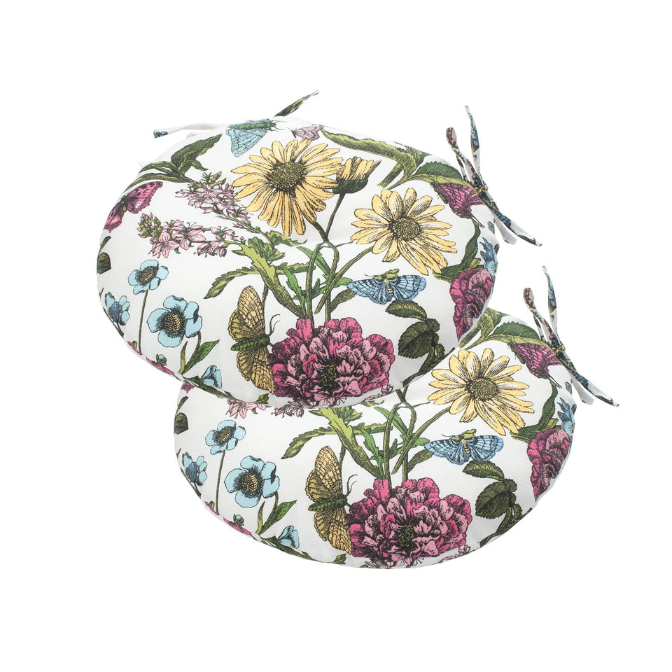 FUNHOME butterfly flower round cushion tufted 15in with ties for outdoor seating.