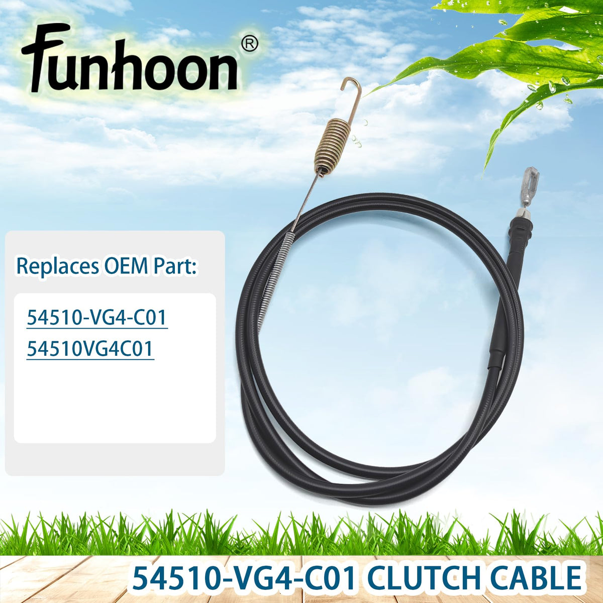 Funhoon clutch cable side view on a walk-behind mower for easy replacement