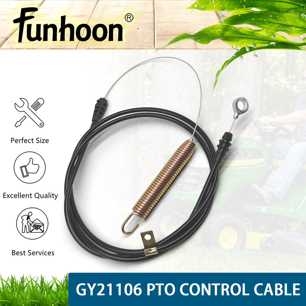 Funhoon lawn tractor cable delivering long service life for daily yard tasks.