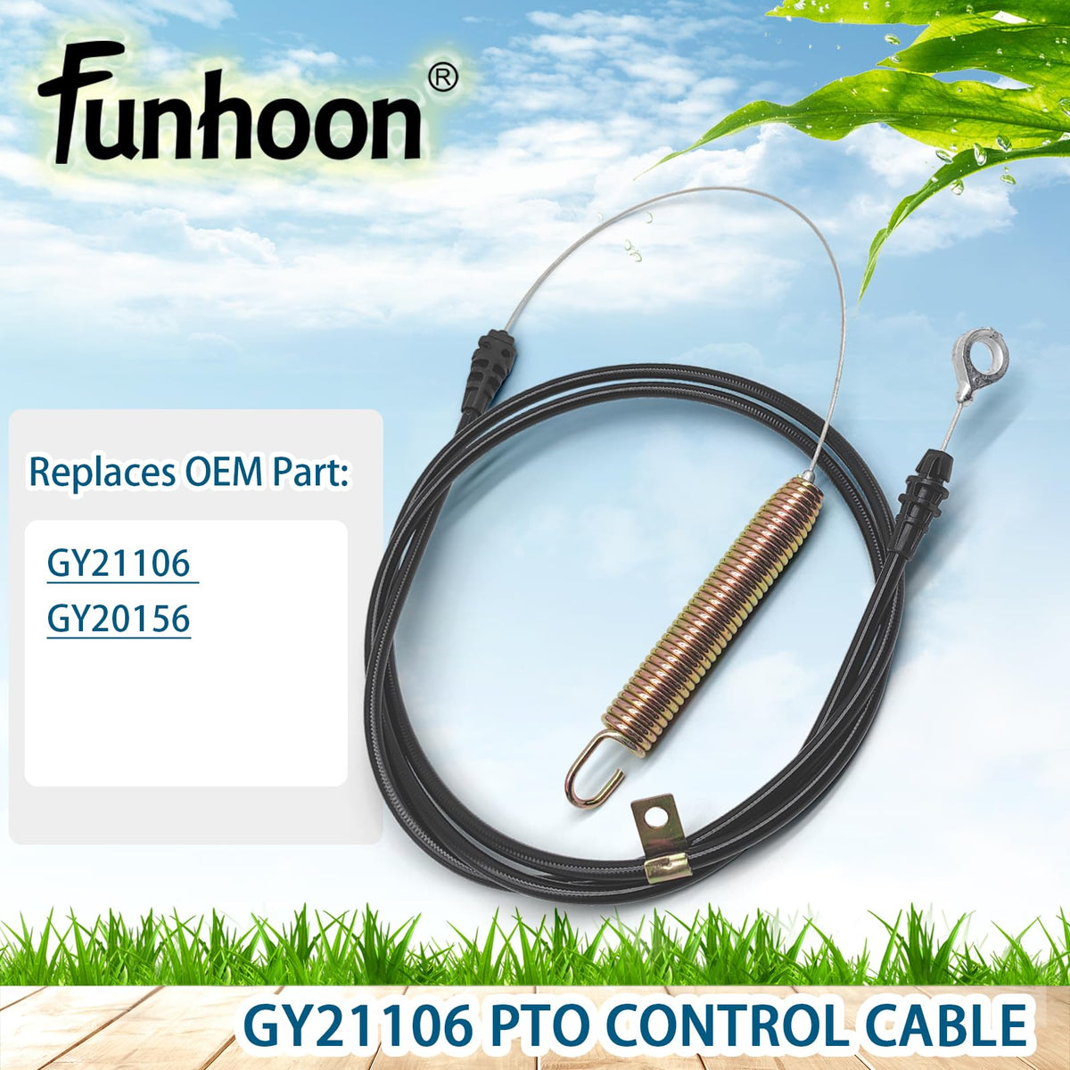 Funhoon PTO cable spring end compatible across L-series mowers.
