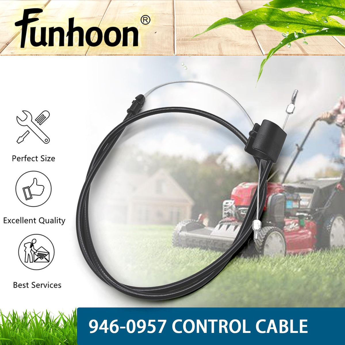 Walk-behind mower in use with Funhoon replacement cable