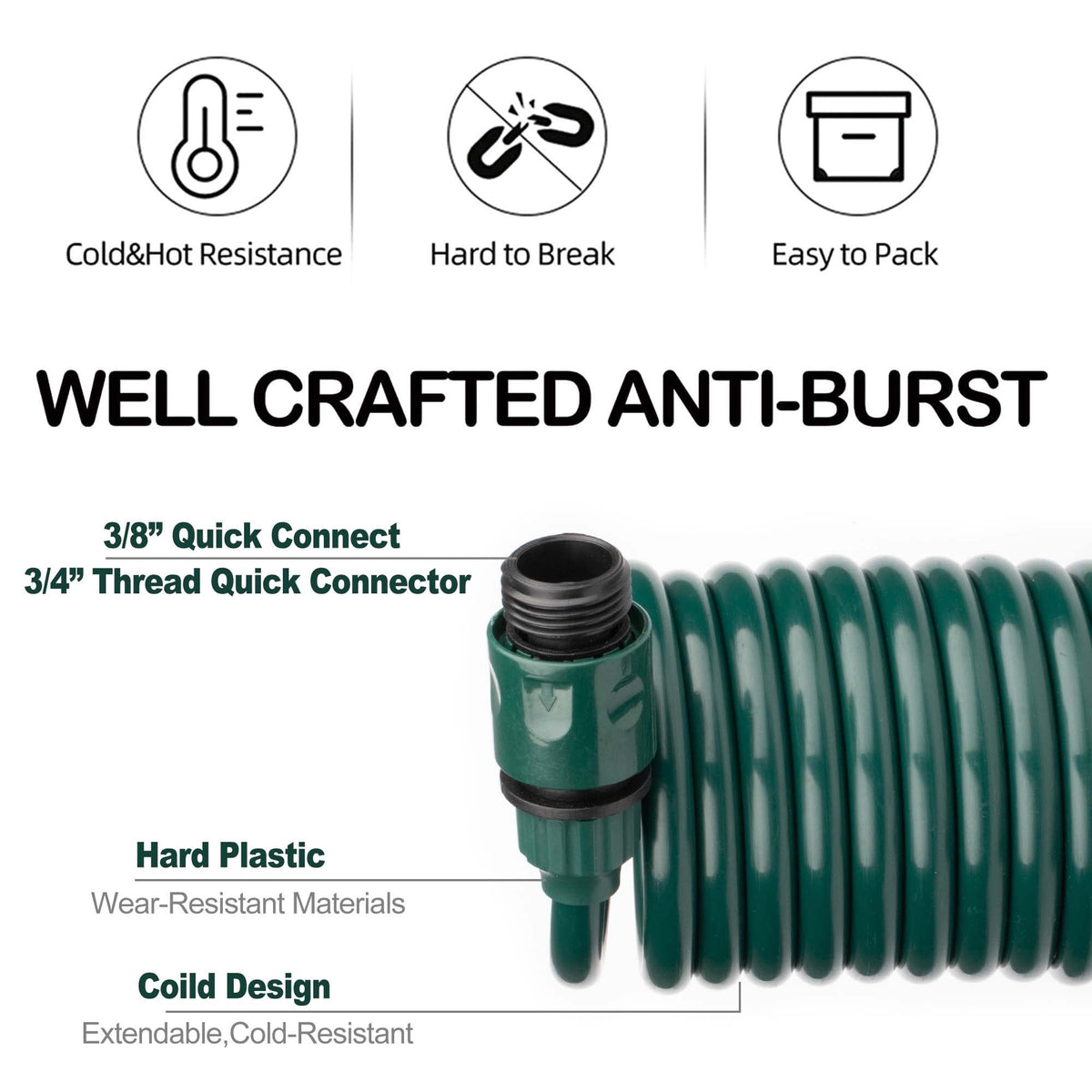 FUNJEE EVA Recoil Hose with quick-connect fittings for versatile faucet compatibility.