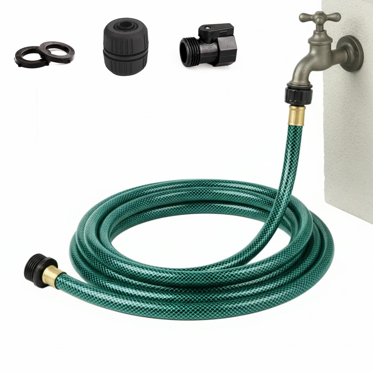 FUNJEE Garden Hose 15ft heavy-duty coil demonstrates flexible durability for tight spaces.
