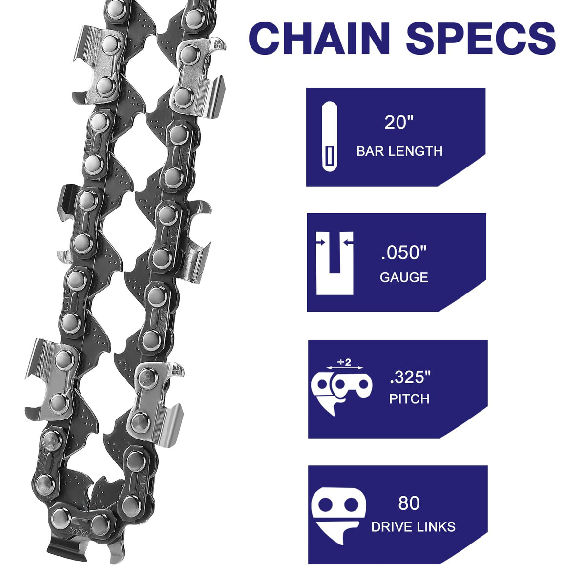 FUNKYWOO 325 pitch 050 gauge chain with 80 drive links for durable cuts