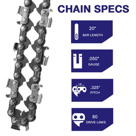 FUNKYWOO 325 pitch 050 gauge chain with 80 drive links for durable cuts