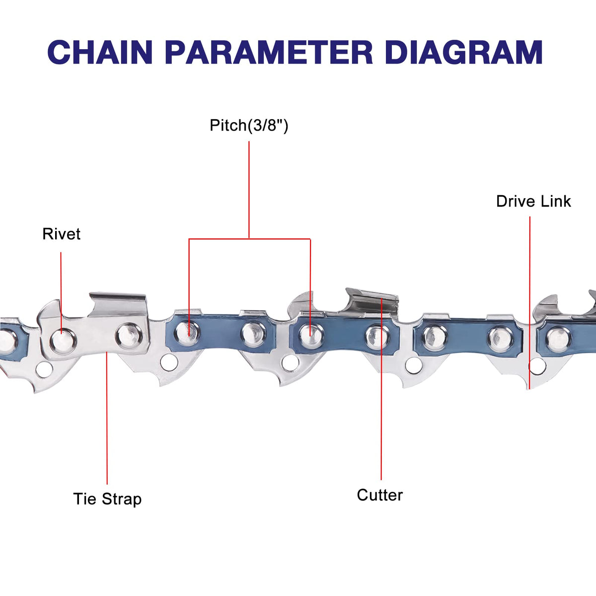 FUNKYWOO 3/8 LP pitch chain with .043 gauge for efficient cutting