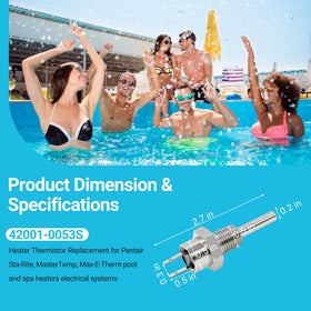 Funmit stainless steel casing protects the thermistor in pool and spa environments.