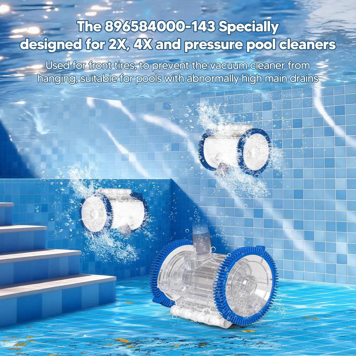 Funmit blue front tire package for Hayward cleaners with quick install