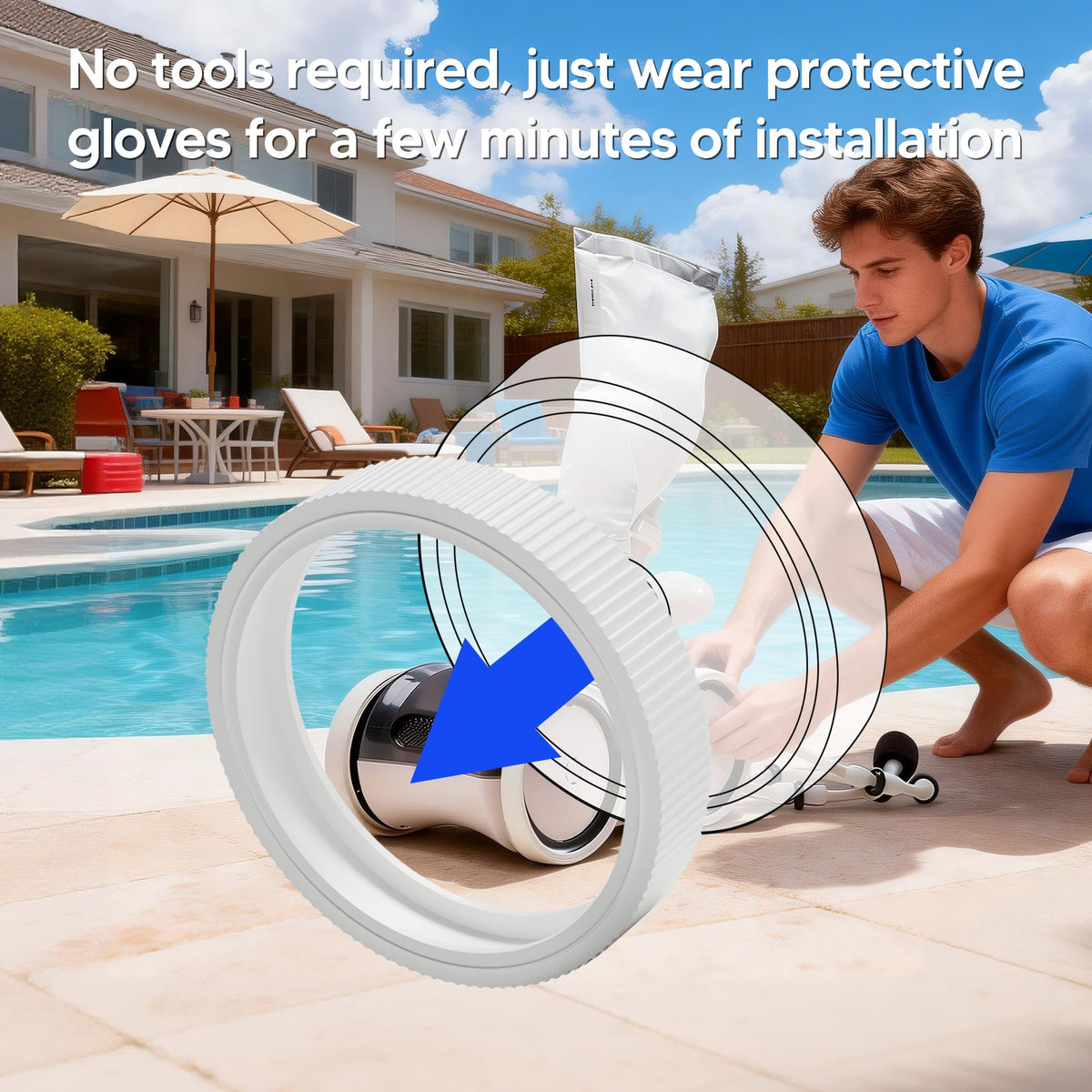 Funmit grooved tread increases traction on concrete, plaster, or pebble pool finishes