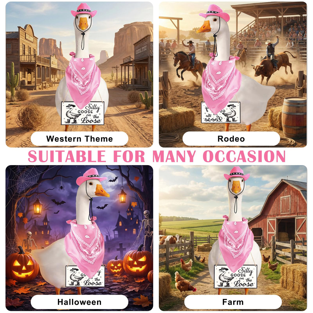 FunMular western porch goose outfit creates a standout yard focal point
