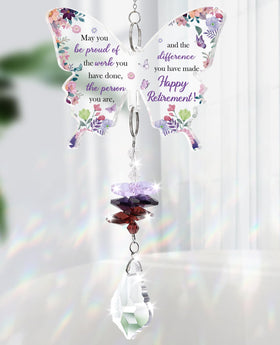 Funnli butterfly crystal suncatcher captivates sunlight with colorful reflections for windows.