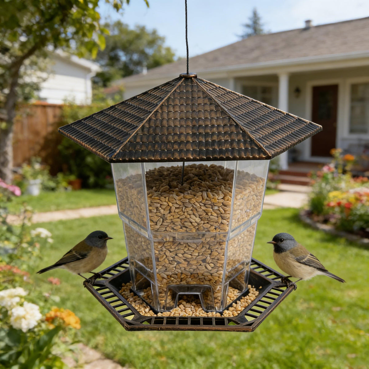 Funpeny bird feeder wide-mouth opening simplifies filling and cleaning.