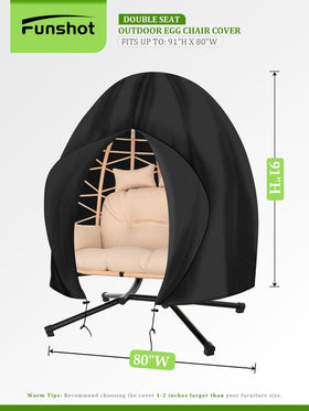 Funshot double egg chair cover with stand protects large outdoor seating from rain