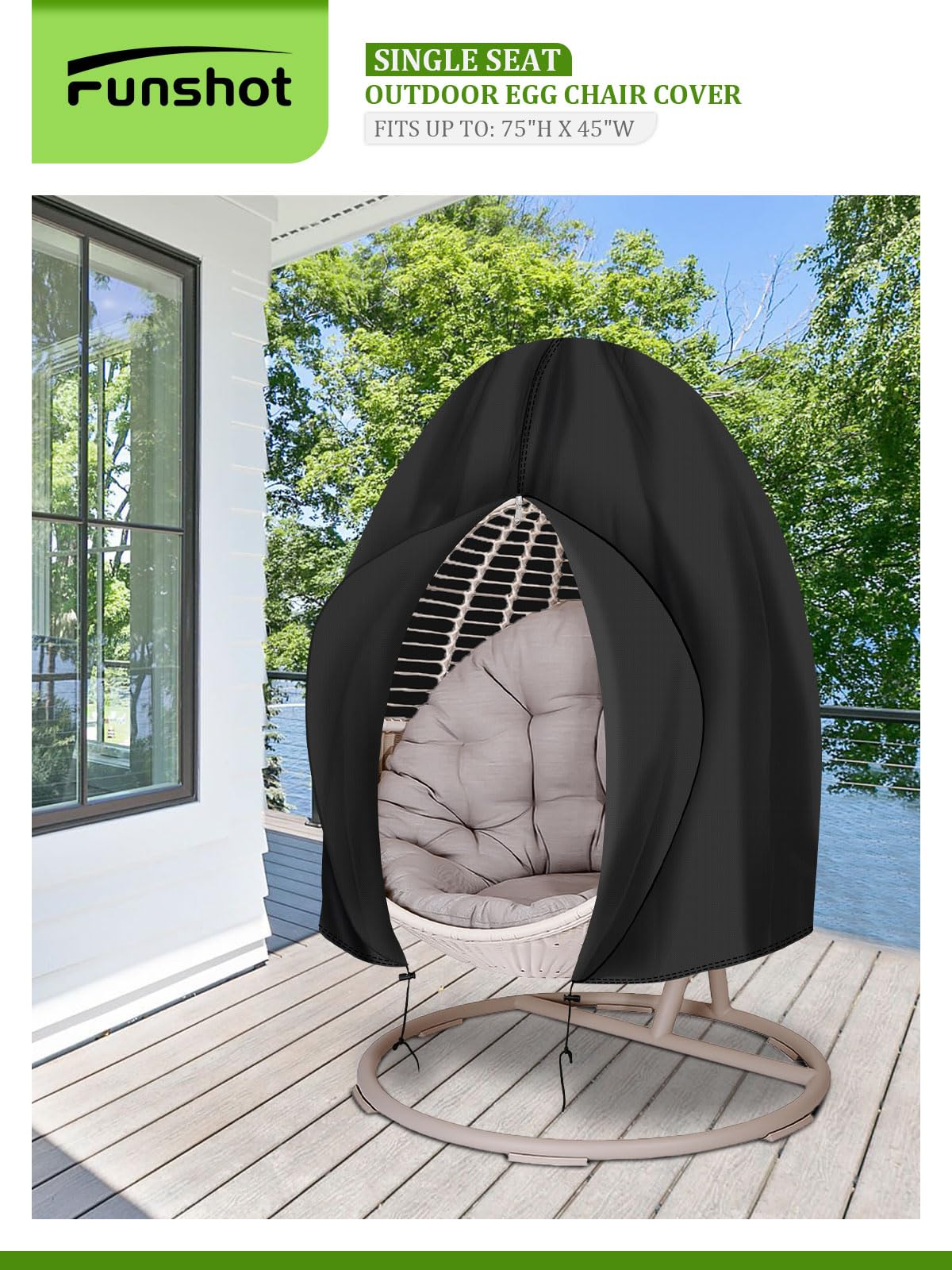 Fits most single-seat egg chairs with stands up to 75 inches.