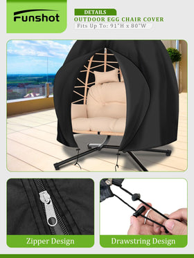 Funshot windproof egg chair cover with zip and drawstring stays secure