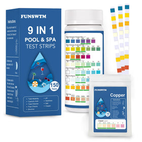 FUNSWTM 9-in-1 pool test strips package front view for quick water testing