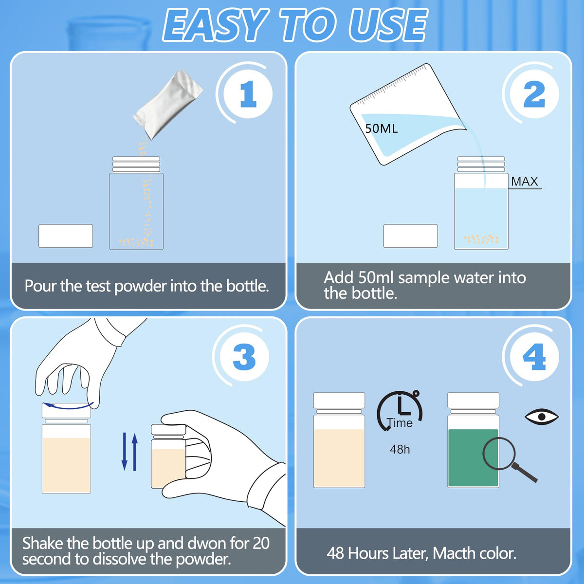 FUNSWT Coliform Test Kit contents showing 12-pack for multiple tests