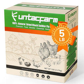 Funtacfarm dried BSF larvae 5lb pack promotes high-protein poultry feeding.
