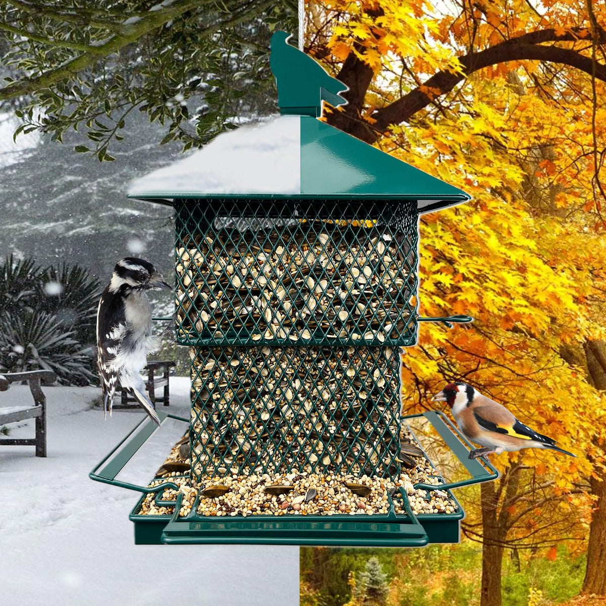 FUNWILDLIFE chew-resistant metal build withstands pecking and weather.