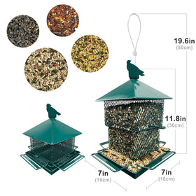 FUNWILDLIFE heavy-duty metal feeder highlighting its 6lb capacity for large flocks.