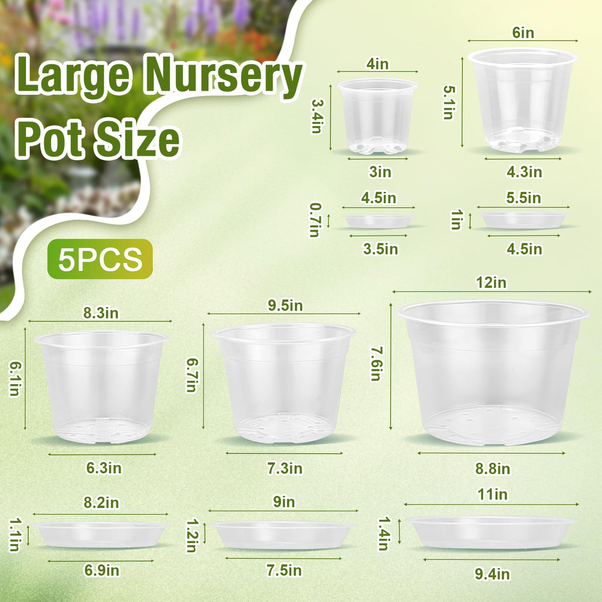 FUOAUYK 10 inch clear nursery pot with saucer ideal for monitoring moisture