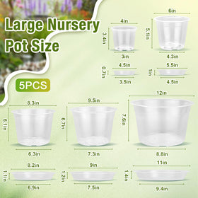 FUOAUYK 10 inch clear nursery pot with saucer ideal for monitoring moisture