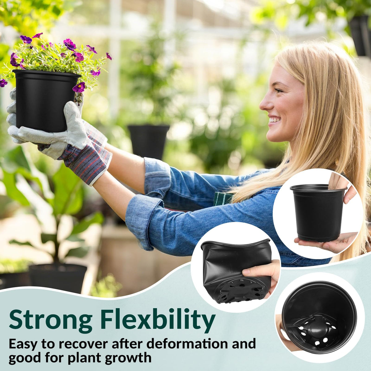 FUOAUYK flexible and lightweight PP plastic pots for easy handling.