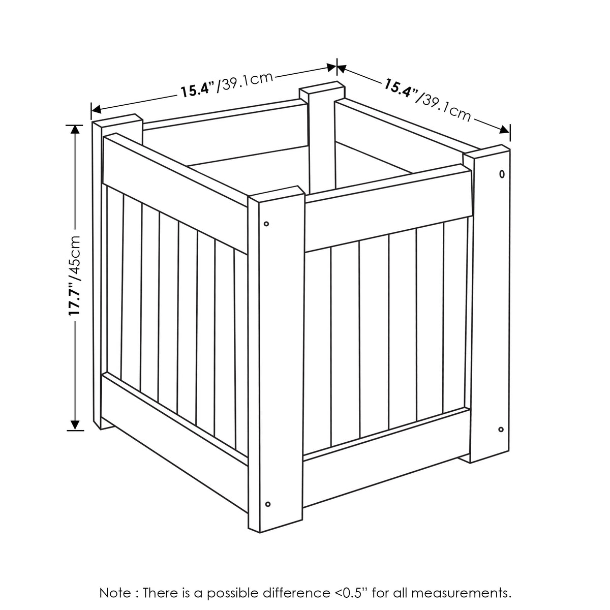 Furinno Tioman flower boxes sized 15.4 by 17.7 by 15.4 inches for backyard décor.