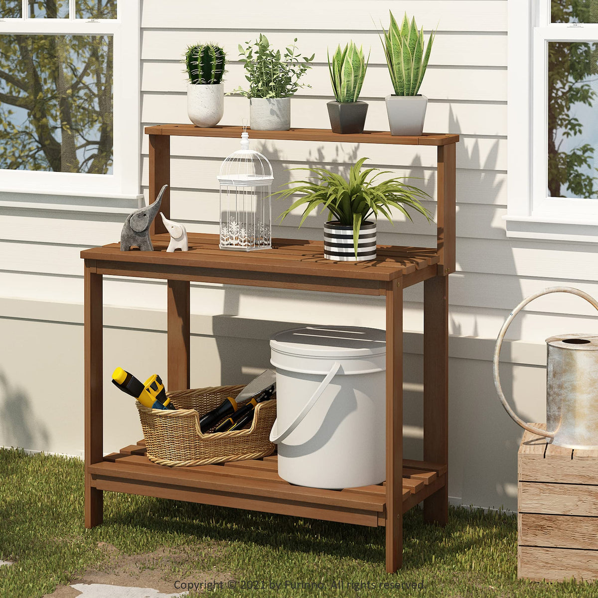 Furinno Tioman potting bench upper rail for tools and décor