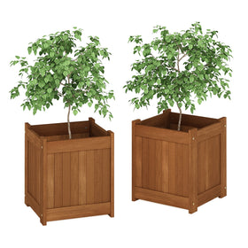Furinno Tioman two-pack flower boxes in natural meranti wood for outdoor gardens.