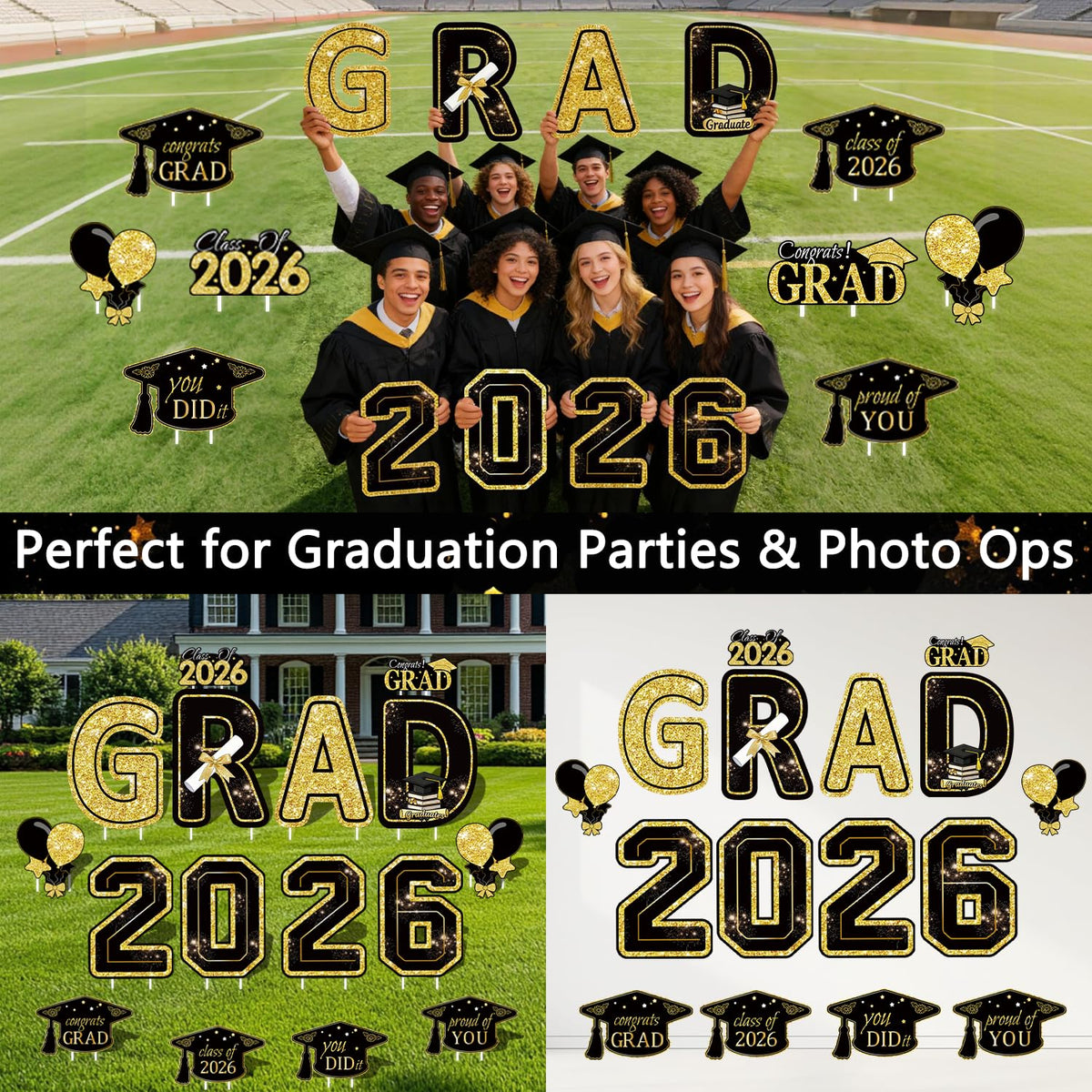 FurniCore front-yard display creates a coordinated graduation backdrop.