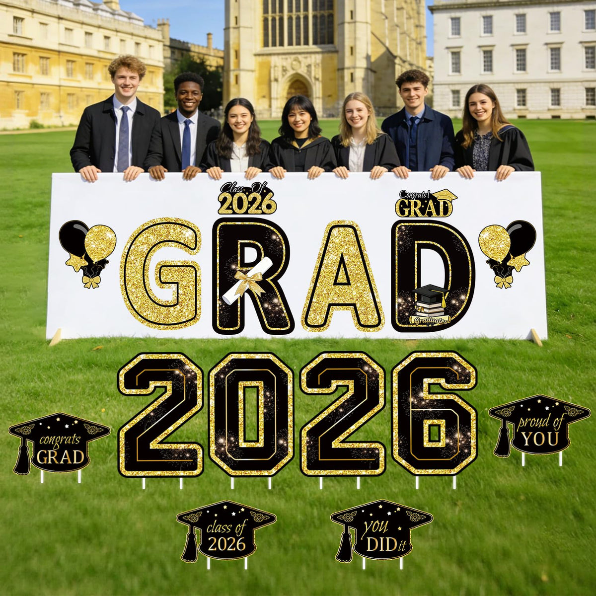 FurniCore graduation cap signs create a focal point for photo ops.