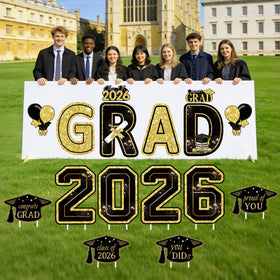 FurniCore graduation cap signs create a focal point for photo ops.