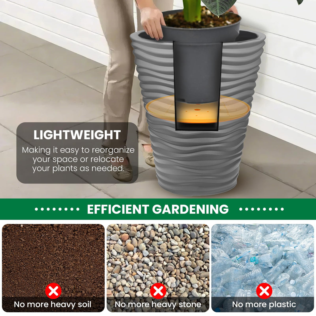 Furniok round planter insert prevents overwatering through drainage