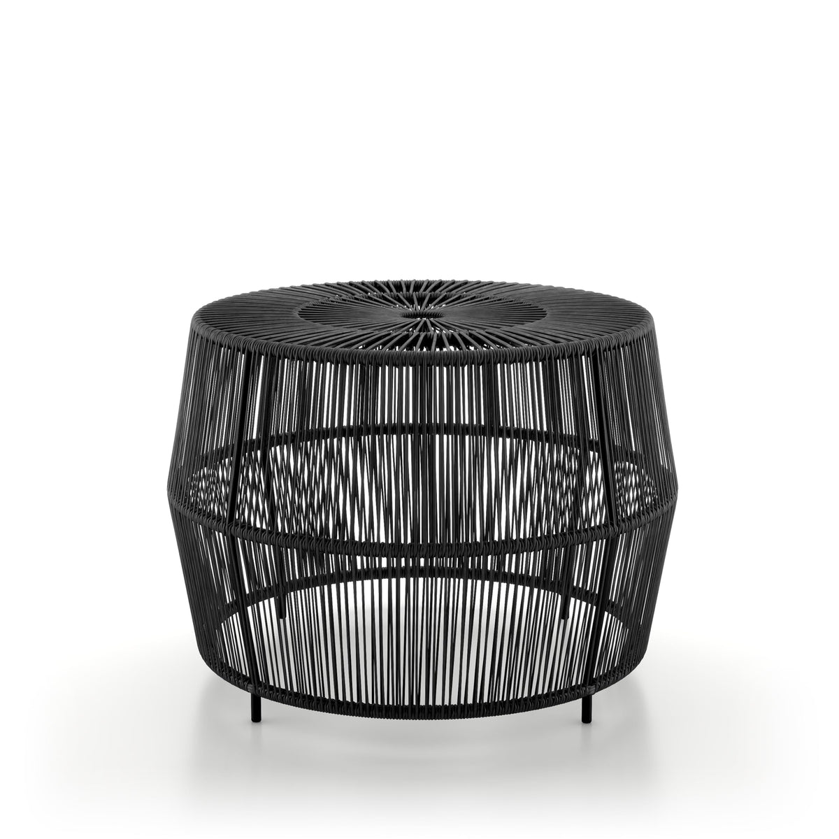 Furniture of America Ysar boho rattan round outdoor coffee table in black, ideal for patios.